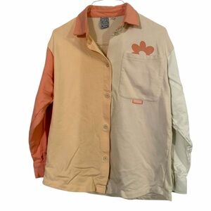 ASOS Crooked Tongues Pink Colorblock Button-Up Shirt Small